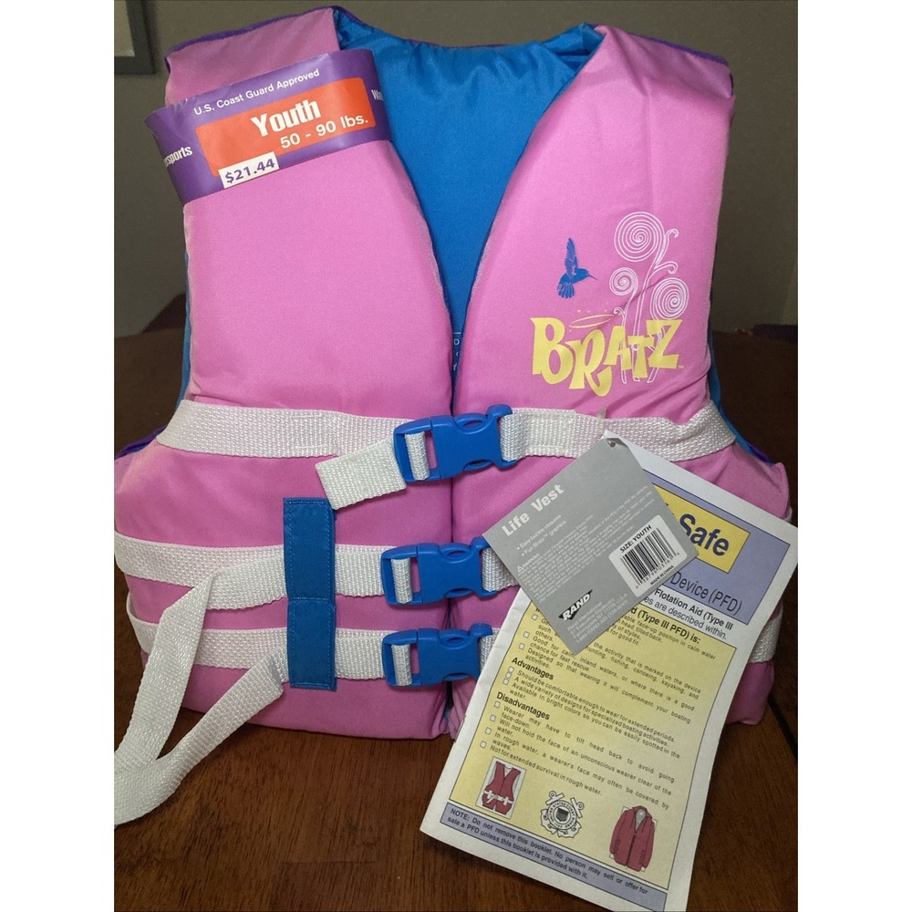 Stearns Girls Bratz Life Vest USCG Approved Type III 50-90 Lbs Pink NEW w/ TAGS